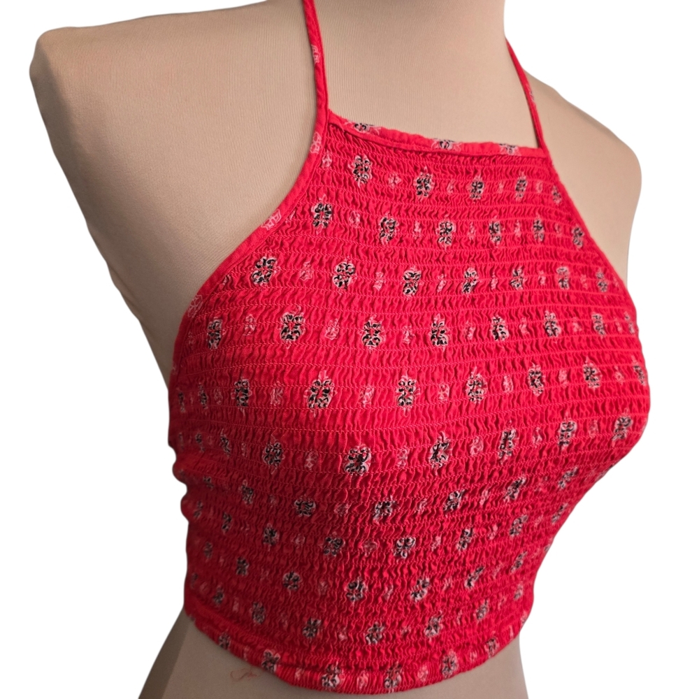 Hollister Vibrant Red Halter Smocked Crop Top - Small - Picture 2 of 5